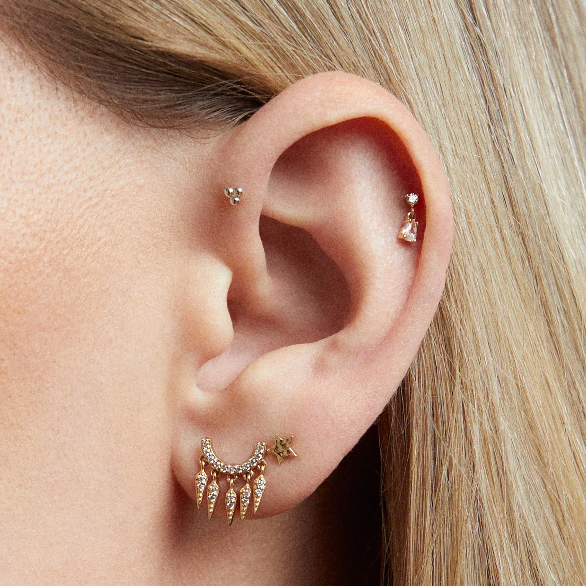 14k Ball Trinity Flat Back Stud - Image 8