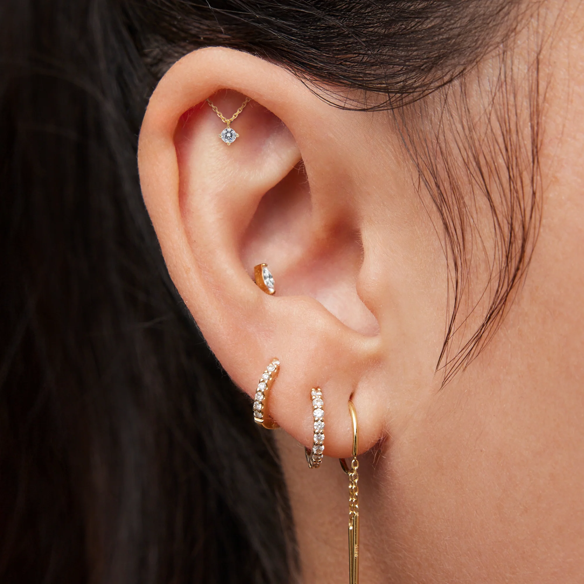 14k CZ Hidden Helix Flat Back Stud - Image 2