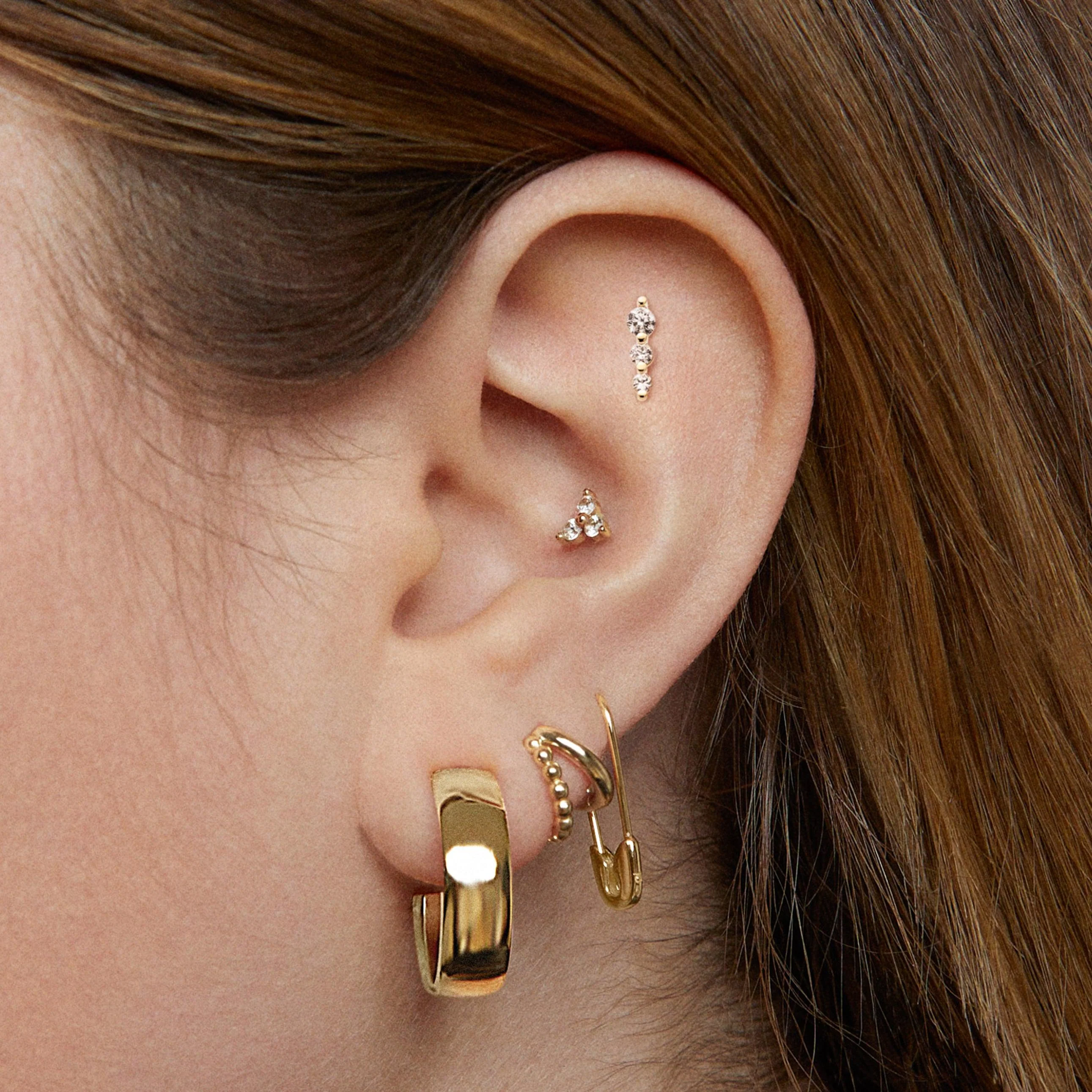 14k Lab Diamond Trio Flat Back Stud - Image 2