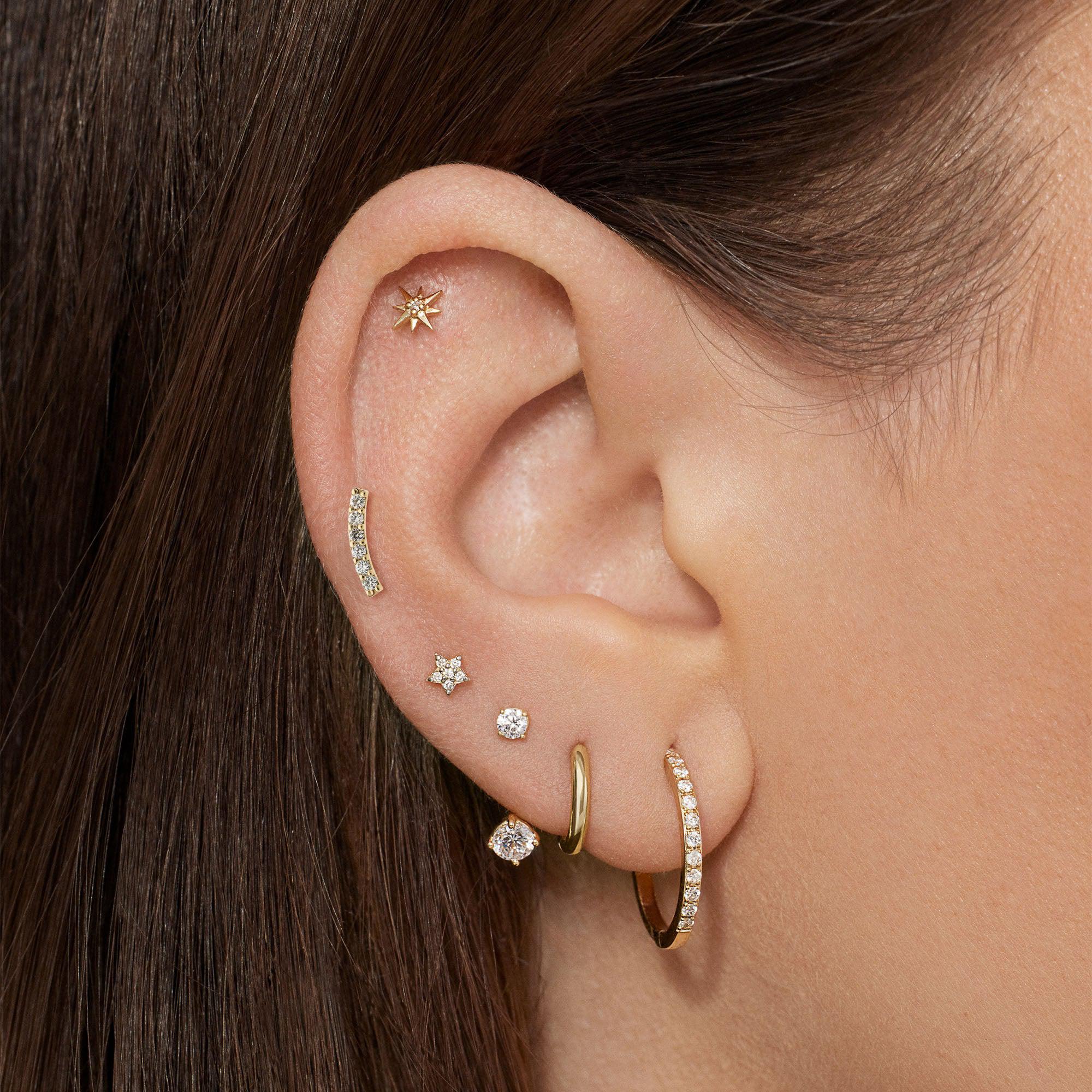 14k Lab Diamond Curved Bar Flat Back Stud - Image 2