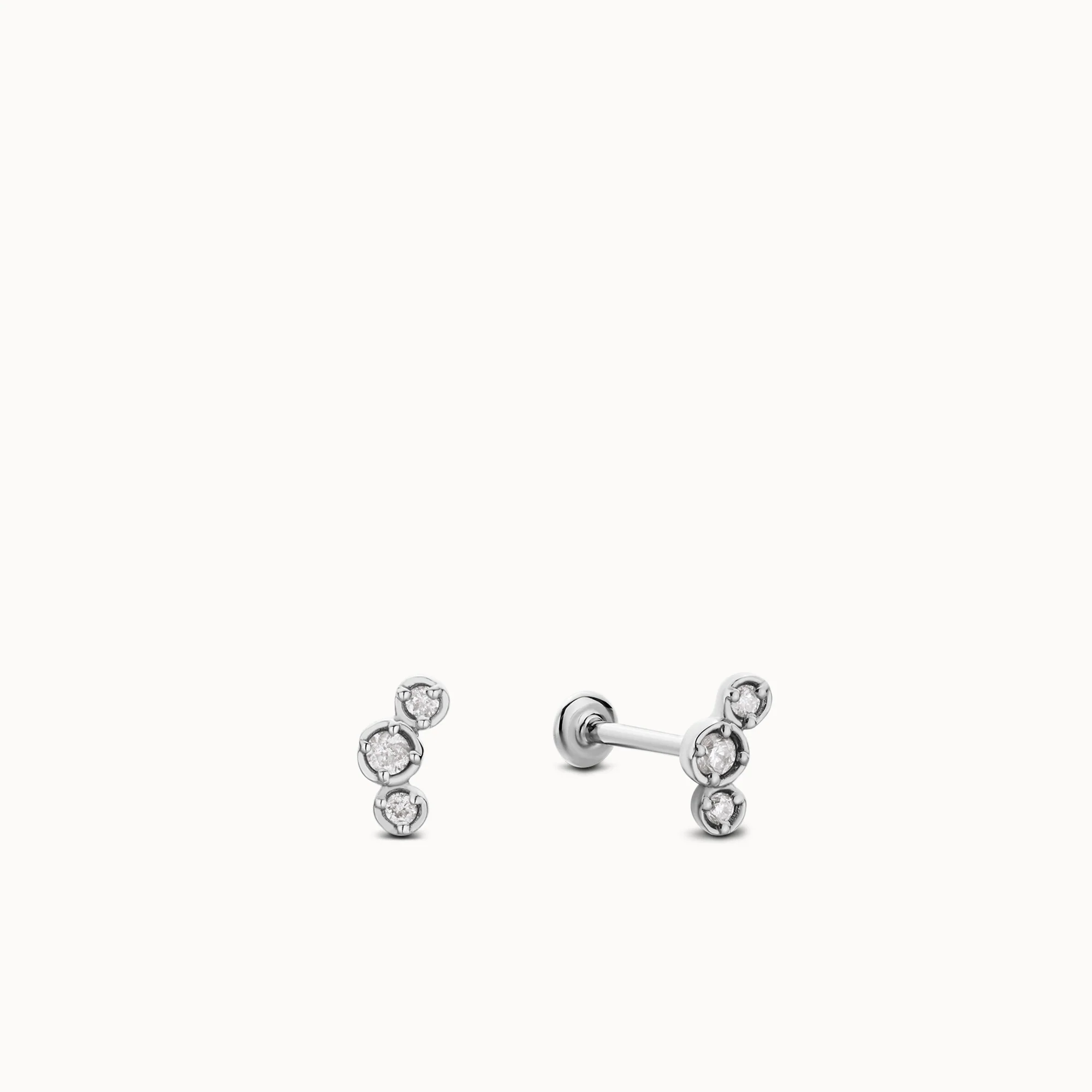 14k Flat Back Triple Diamond Stud - Image 2