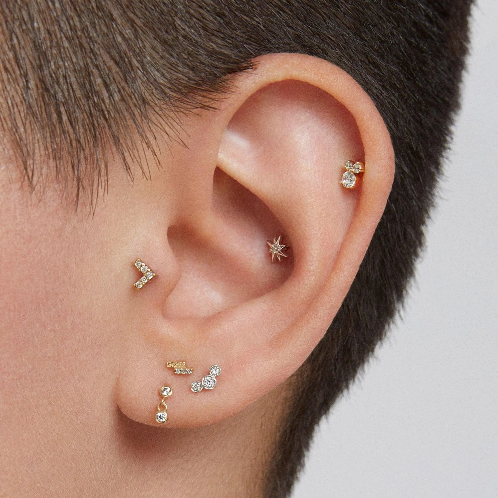 14k Flat Back Triple Diamond Stud - Image 6