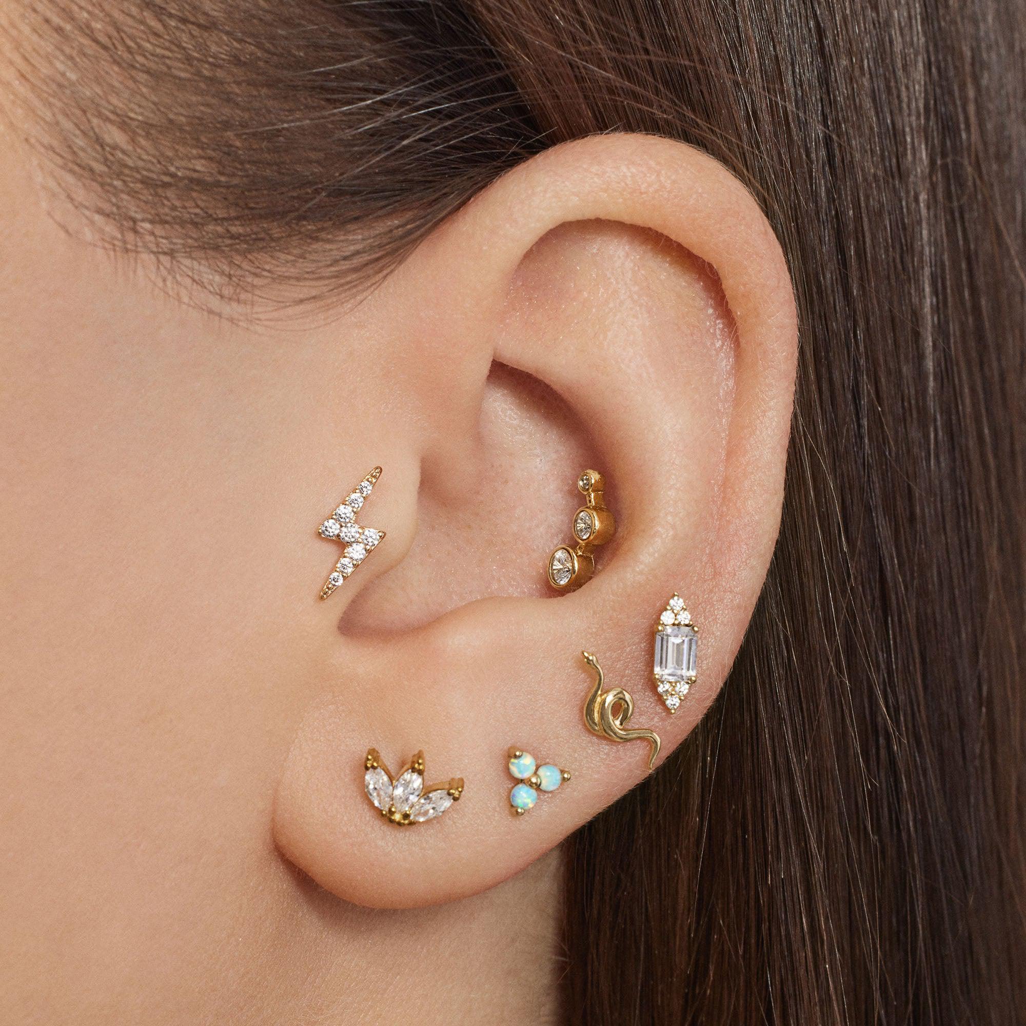 14k Gold Tri-Bead CZ Cluster Flat Back Stud - Image 2