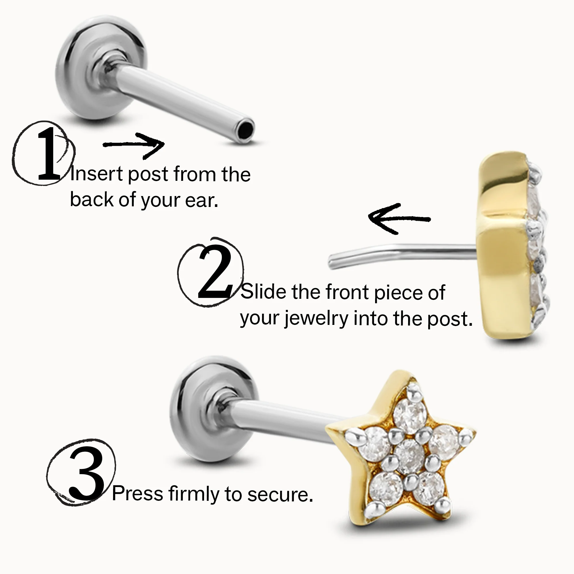 14k Gold Tri-Bead CZ Cluster Flat Back Stud - Image 3