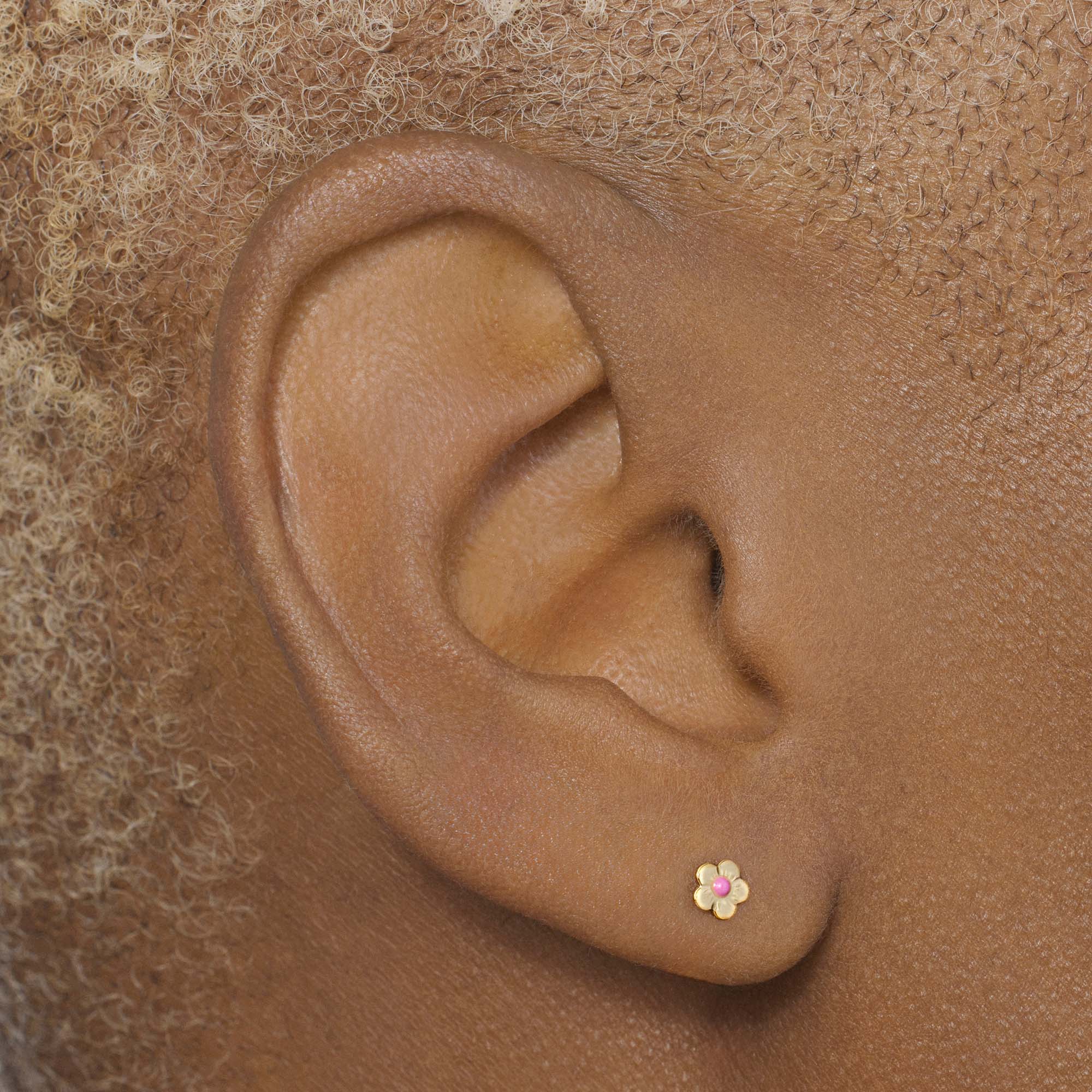 14k Pink Enamel Center Gold Flower - Image 2