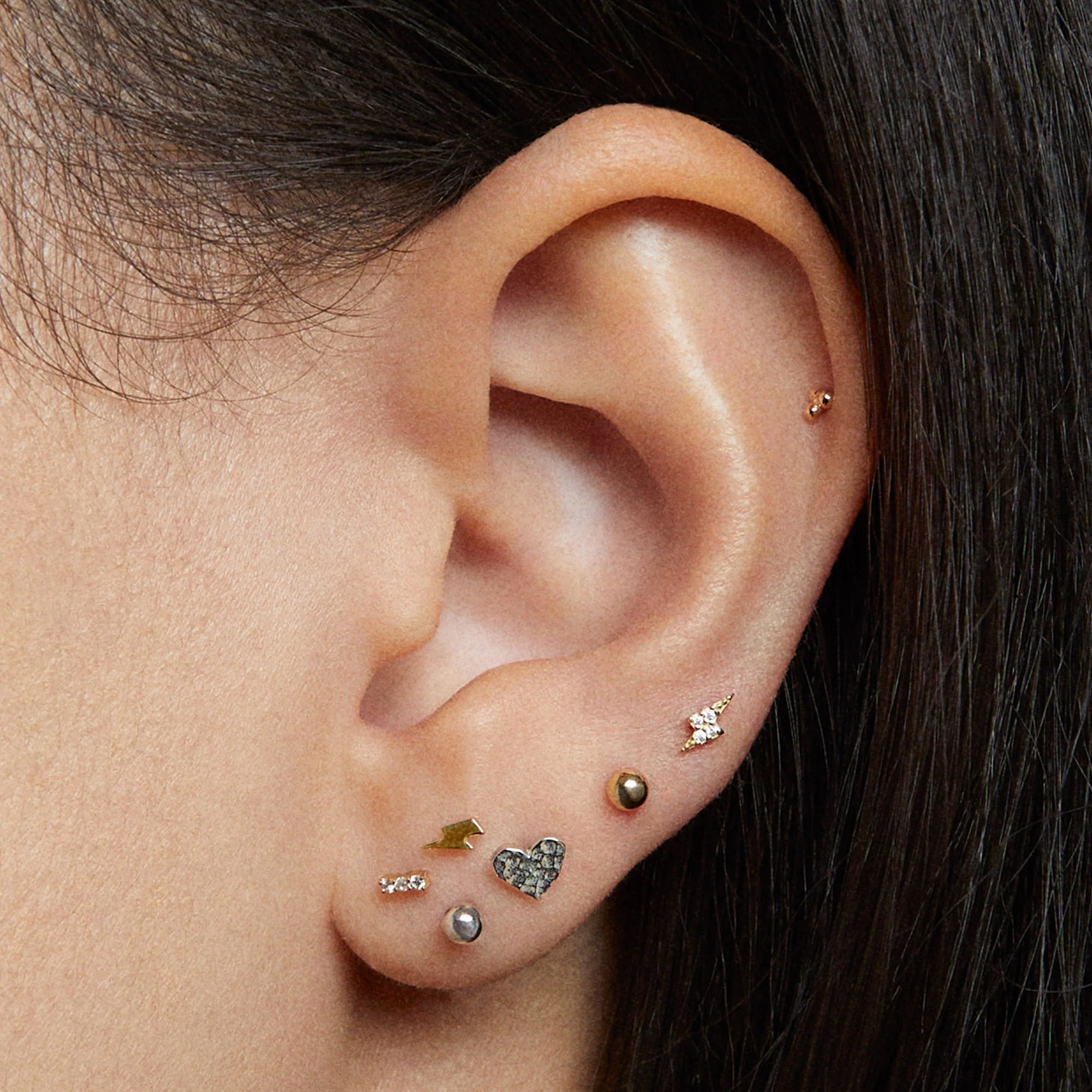 14k Tiny Diamond Bar Flat Back Stud - Image 3