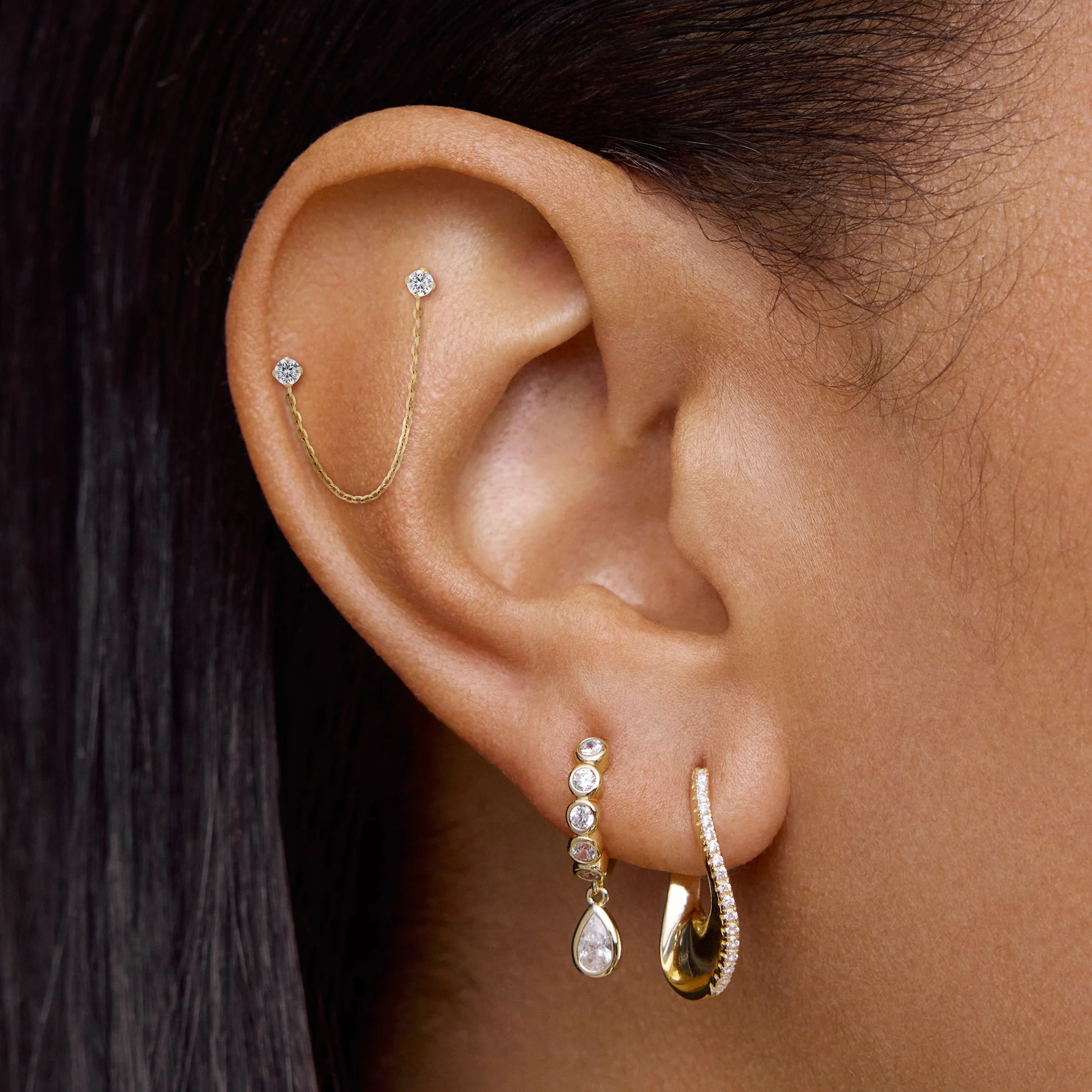 Bezel CZ Drop Huggies - Image 2